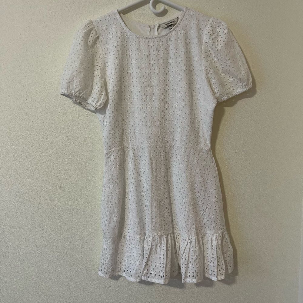 Speechless Juniors Puffed Sleeve Short Sleeve Fit + Flare Dress